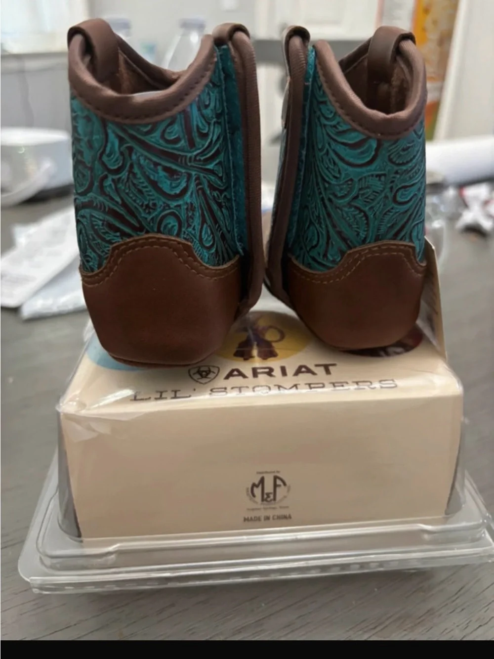 Ariat Kids Brown Western Booties with Teal Shaft
